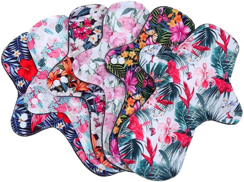 MissC2C 7pcs Pack Reusable Washable Cloth Incontinence Pads Including 6pcs Heavy Flow Bamboo Charcoal Reusable Menstrual Pads Cloth Mama Sanitary Pad + 1pc Mini Wet Bag - Image 1