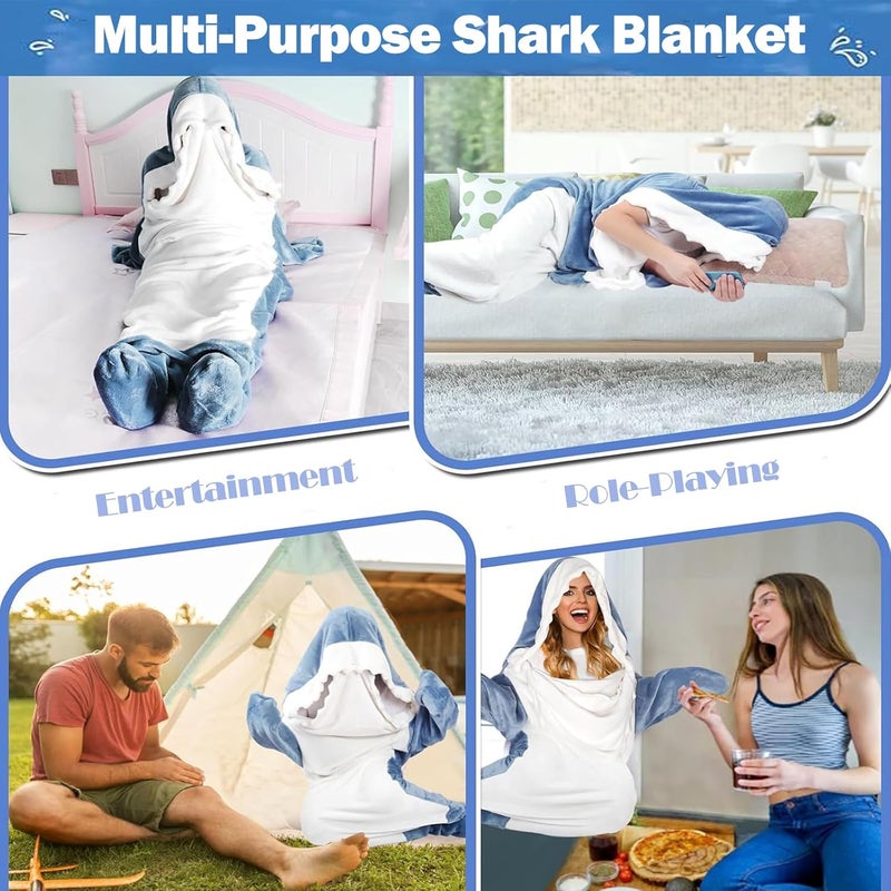 DDMY Shark Blanket, M Flannel Cozy Shark Blanket Hoodie Onesie, Shark Onesie Adult Soft Skin-Friendly Warm Sleeping Bag Shark Blanket Hoodie for Kids - Image 5