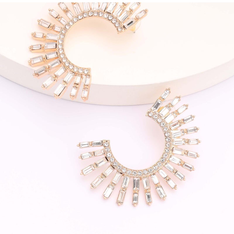 BaubleStar Rhinestone Hoop Drop Earrings for Women Sparkly Crystal Semicircle Dangle Earrings Cubic Zirconia Statement Hoops Bridal Bridesmaid Wedding Jewelry 14K Gold Plated - Image 4