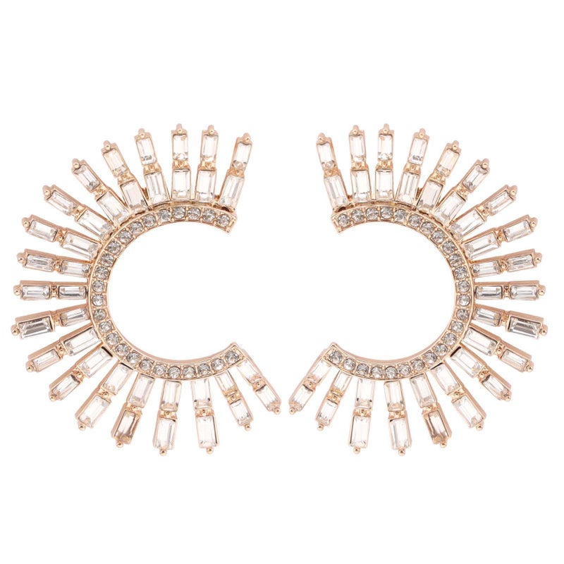 BaubleStar Rhinestone Hoop Drop Earrings for Women Sparkly Crystal Semicircle Dangle Earrings Cubic Zirconia Statement Hoops Bridal Bridesmaid Wedding Jewelry 14K Gold Plated - Image 1