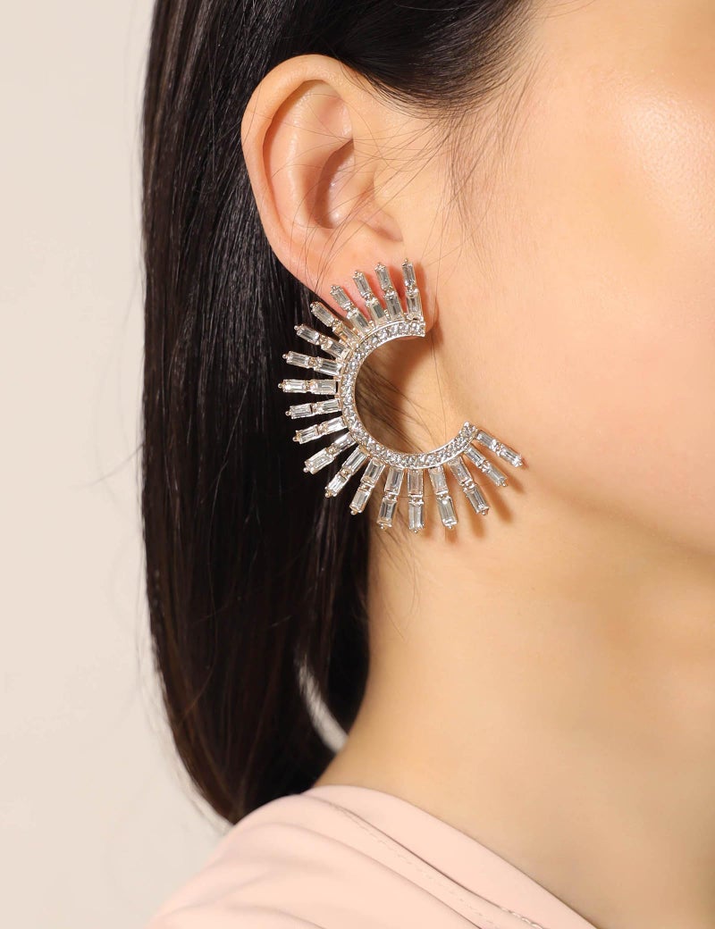 BaubleStar Rhinestone Hoop Drop Earrings for Women Sparkly Crystal Semicircle Dangle Earrings Cubic Zirconia Statement Hoops Bridal Bridesmaid Wedding Jewelry 14K Gold Plated - Image 3