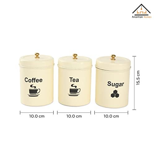 anantam homes Colourful Tea Sugar Coffee Container Set Of 3|Kitchen Counter Top Airtight Stainless Steel Food Storage Canister With Lids For Flour Sugar Cereal Coffee Tea (Tcs -Ivory), Blue - Image 2