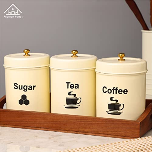anantam homes Colourful Tea Sugar Coffee Container Set Of 3|Kitchen Counter Top Airtight Stainless Steel Food Storage Canister With Lids For Flour Sugar Cereal Coffee Tea (Tcs -Ivory), Blue - Image 5