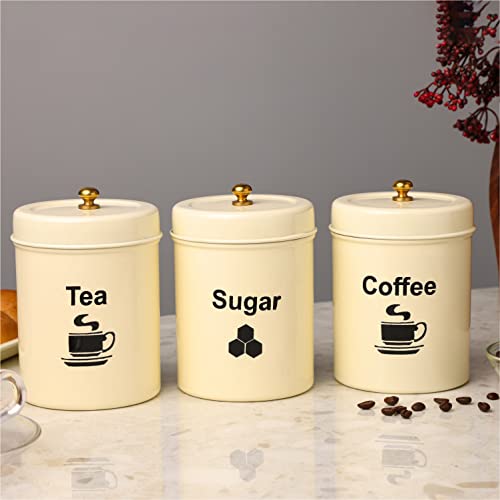 anantam homes Colourful Tea Sugar Coffee Container Set Of 3|Kitchen Counter Top Airtight Stainless Steel Food Storage Canister With Lids For Flour Sugar Cereal Coffee Tea (Tcs -Ivory), Blue - Image 1