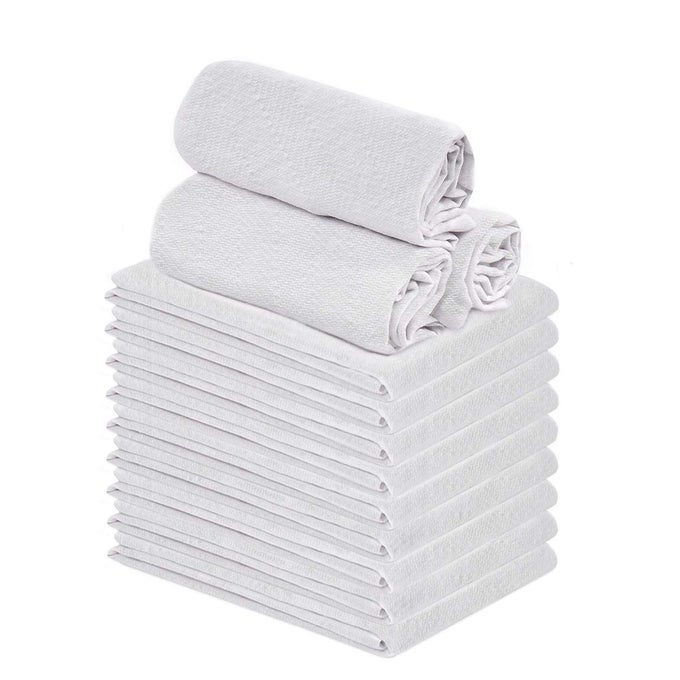 WHITE KITCHEN DISH TOWELS 12 PACK 28 X 28 INCHES SOFT ABSORBENT TEA TOWEL 100 COTTON RING SPUN BAR TOWELS LINT FREE HERRINGBONE