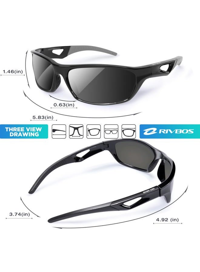 RIVBOS Polarized Sports Sunglasses Driving Sun Glasses for Men Women Tr 90 Unbreakable Frame for Cycling Baseball Running Rb831 (Black&Grey) - Image 3