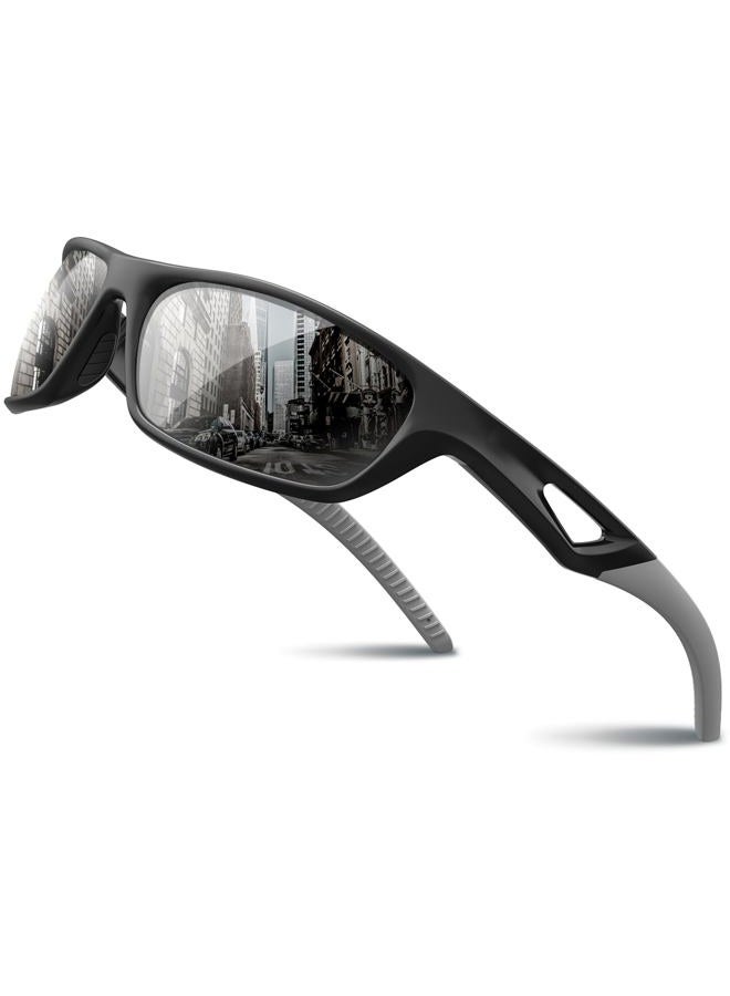 RIVBOS Polarized Sports Sunglasses Driving Sun Glasses for Men Women Tr 90 Unbreakable Frame for Cycling Baseball Running Rb831 (Black&Grey) - Image 1