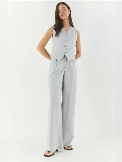 Bianco Lucci LUCCI V-neck Long Sleeved Wide Leg Two-Piece Co-ord Set