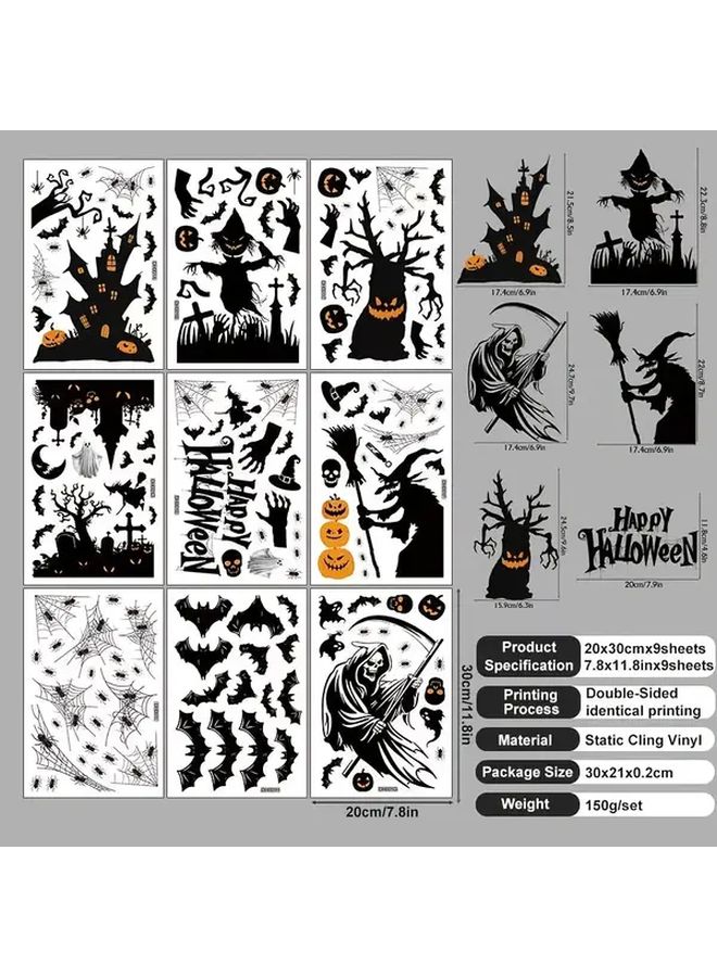 Halloween Window Stickers Set With Ghosts Pumpkins Bats And Text - Image 1
