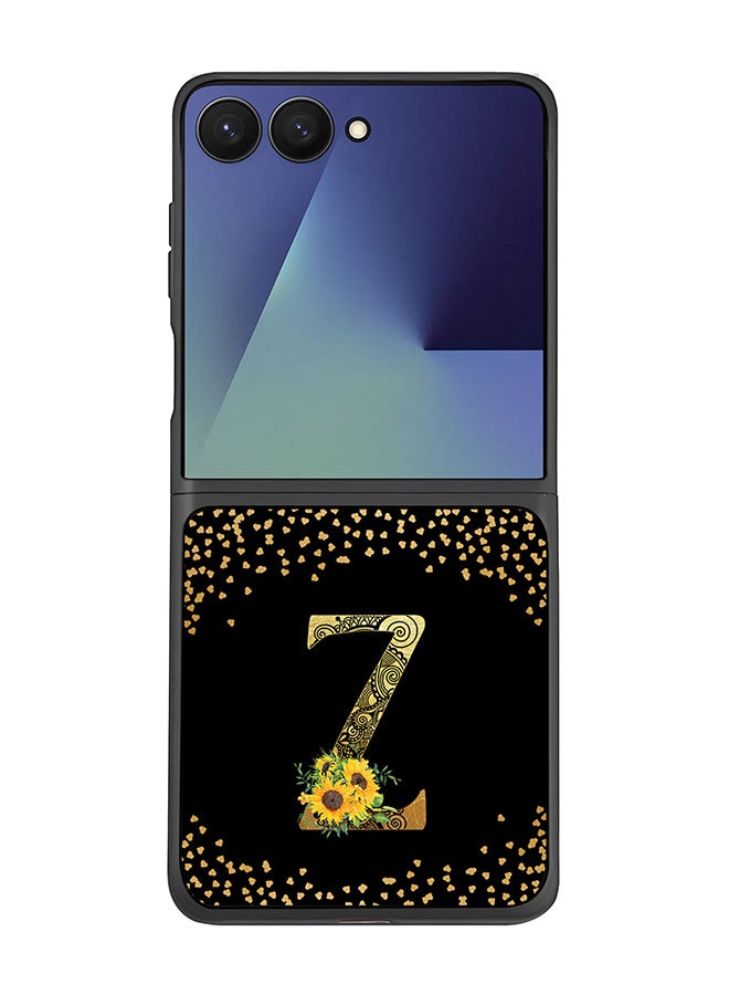 Stylizedd For Samsung Galaxy Z Flip7 Case,Slim fit Camera Protection, Shockproof Thin Phone cover  - Custom Floral Monogram - Z ( Black )