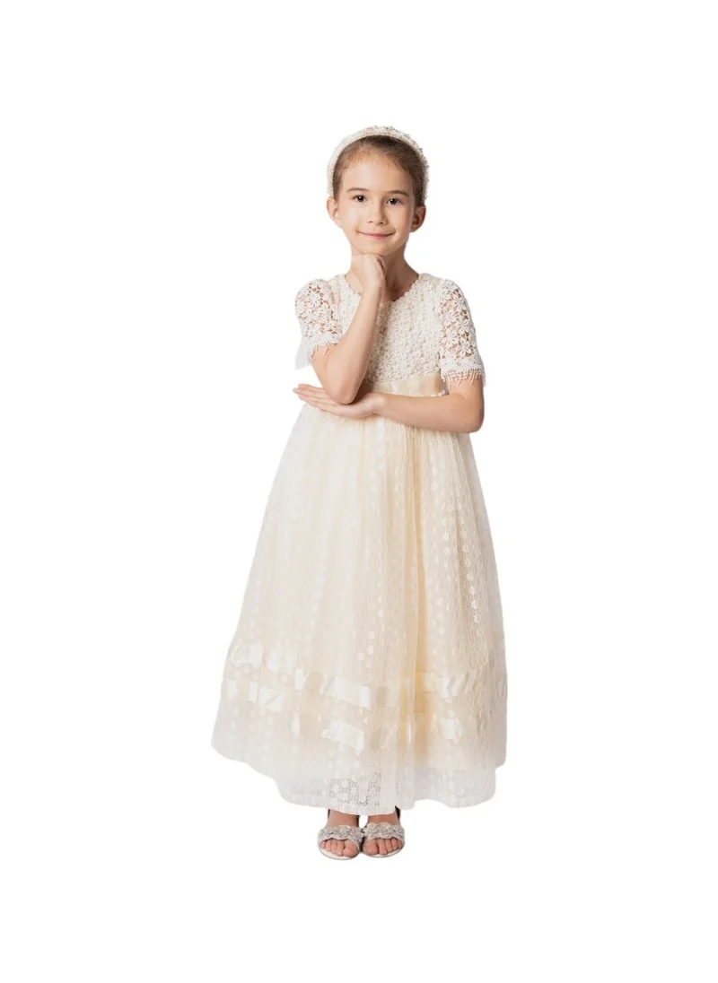 دىدانيالا Girls Beige Ruffled Dress