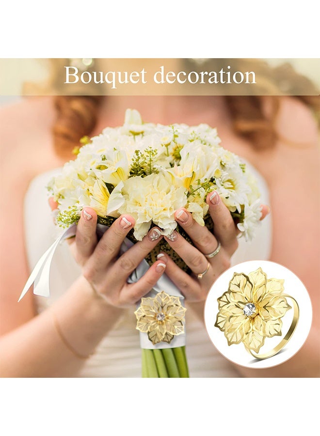 6 Pcs Gold Hollow Flower Napkin Rings, Metal Rhinestone Decorative Serviette Buckles for Wedding, Banquet, Thanksgiving, Christmas Dinner Table Decor - Image 2