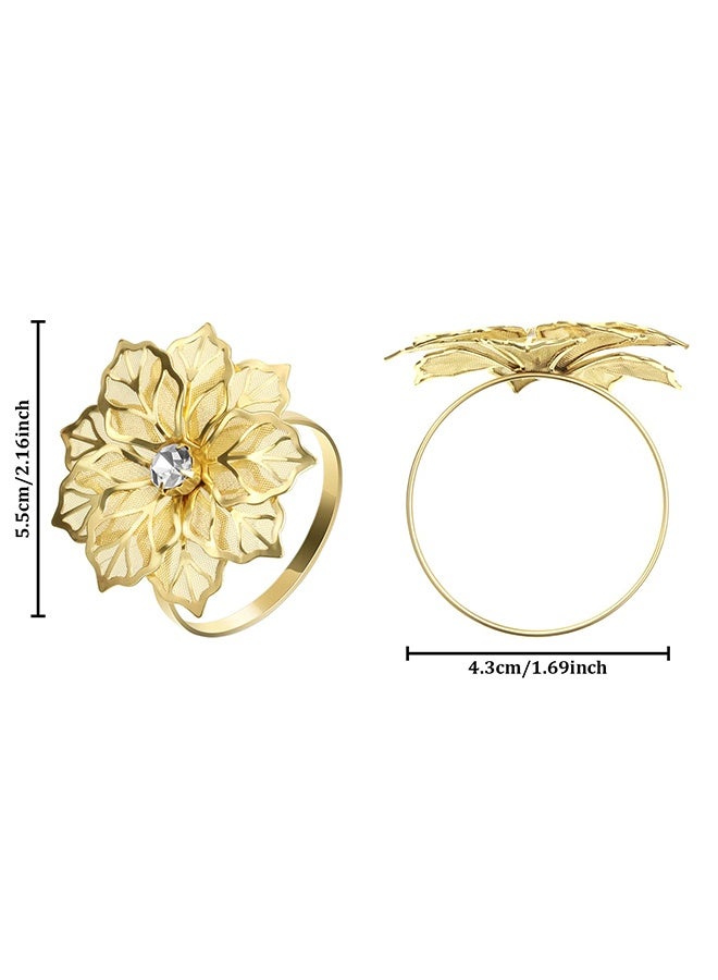 6 Pcs Gold Hollow Flower Napkin Rings, Metal Rhinestone Decorative Serviette Buckles for Wedding, Banquet, Thanksgiving, Christmas Dinner Table Decor - Image 3