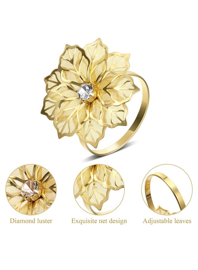 6 Pcs Gold Hollow Flower Napkin Rings, Metal Rhinestone Decorative Serviette Buckles for Wedding, Banquet, Thanksgiving, Christmas Dinner Table Decor - Image 4