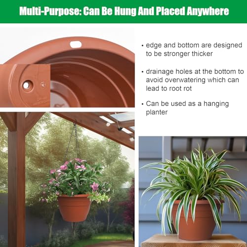 RooTrimmer Plant Pots Set of 5, 10" Outside Diameter Flower Pots, 8.5" Inner Diameter Plant Planters with Drainage Hole, Durable Garden Pots Perfect for Indoor & Outdoor Plant Planting, Decor(Pottery Red) - Image 2