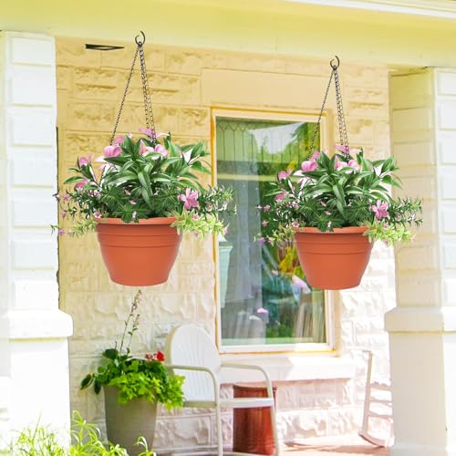 RooTrimmer Plant Pots Set of 5, 10" Outside Diameter Flower Pots, 8.5" Inner Diameter Plant Planters with Drainage Hole, Durable Garden Pots Perfect for Indoor & Outdoor Plant Planting, Decor(Pottery Red) - Image 4