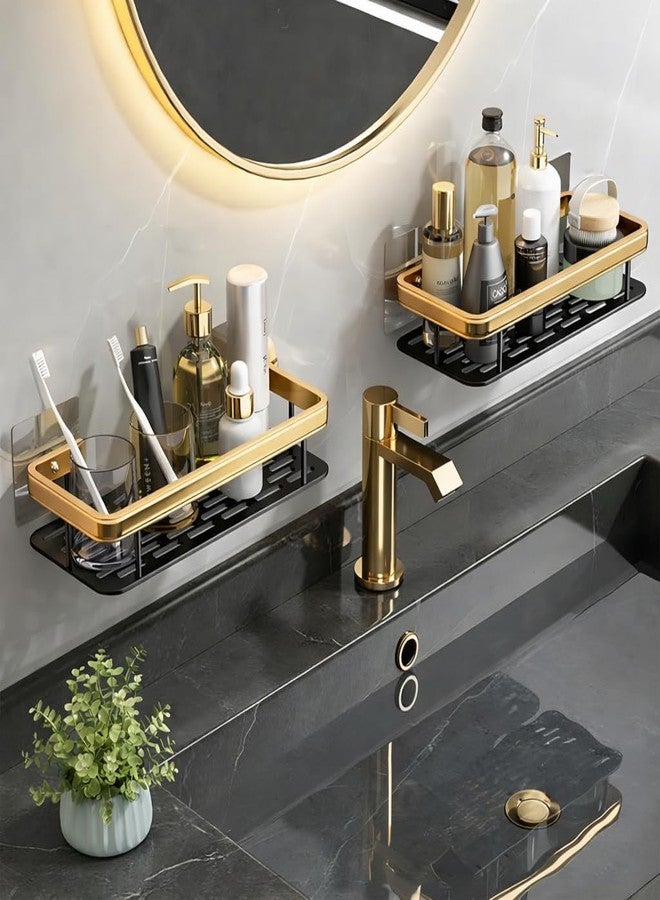 Barebeauty Multipurpose Self-Adhesive Aluminium Bathroom Wall Mounted Storage Organiser Shelf Holder/Rack/Bathroom Accessories for Shampoo, Soap, Toiletries (Pack of 2) (Golden) - Image 5