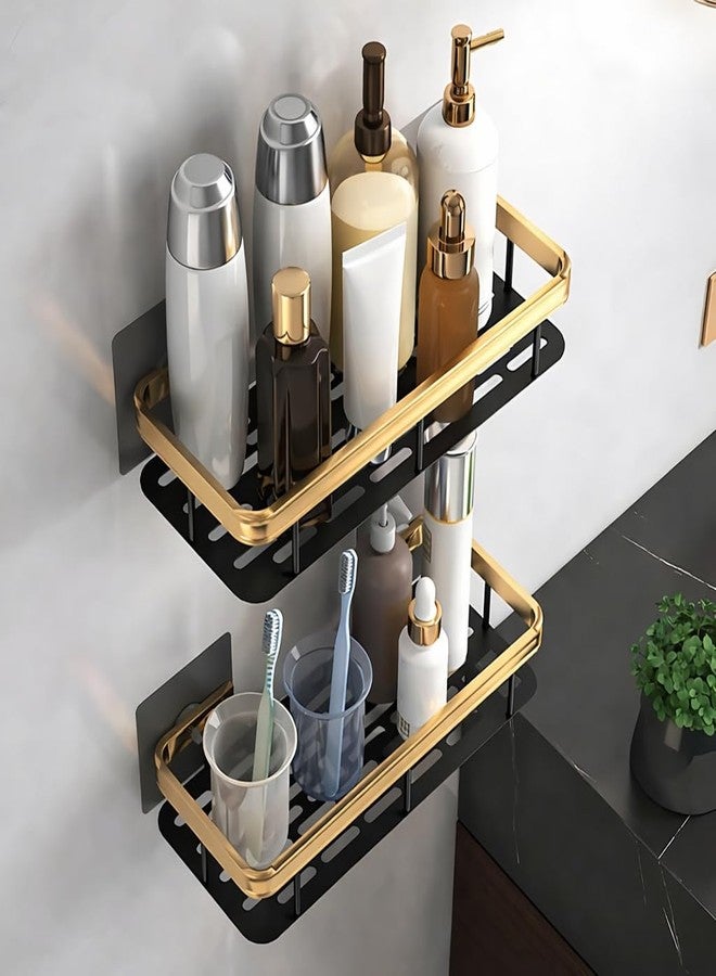 Barebeauty Multipurpose Self-Adhesive Aluminium Bathroom Wall Mounted Storage Organiser Shelf Holder/Rack/Bathroom Accessories for Shampoo, Soap, Toiletries (Pack of 2) (Golden) - Image 2