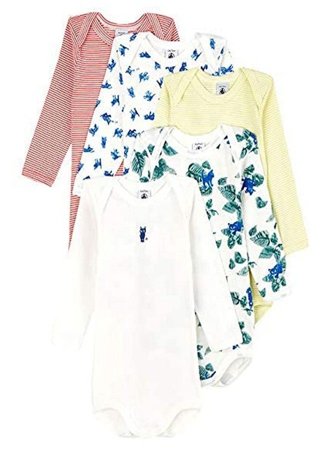 Petit Bateau بدلة بادي طويلة الأكمام بنمط القطط للأطفال من بيتي باتو - مجموعة 5 قطع STYLE 59427 1-36 شهر (مقاس 3 أشهر STYLE 59427) - Image 1