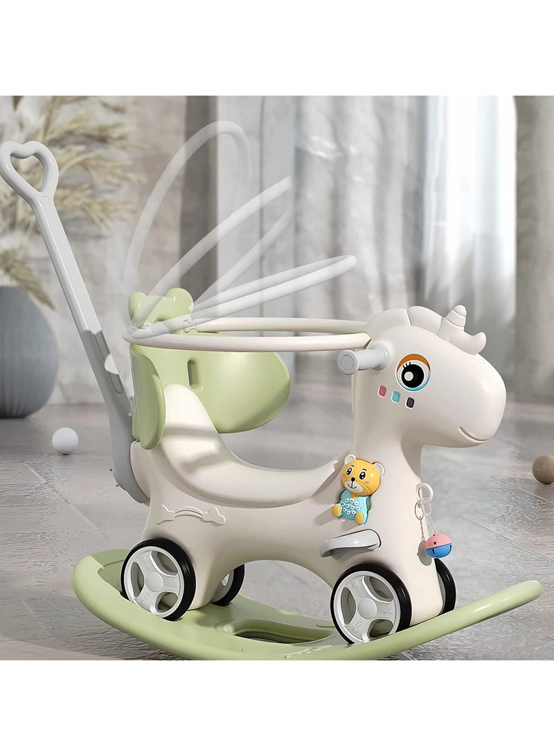 DubaiGallery Battery-Operated Gender Neutral Rocking Horse Toy for 2-Year-Olds with Easy Installation - Green Rocking Horses & Back & Push Rod & Guardrail - Image 4