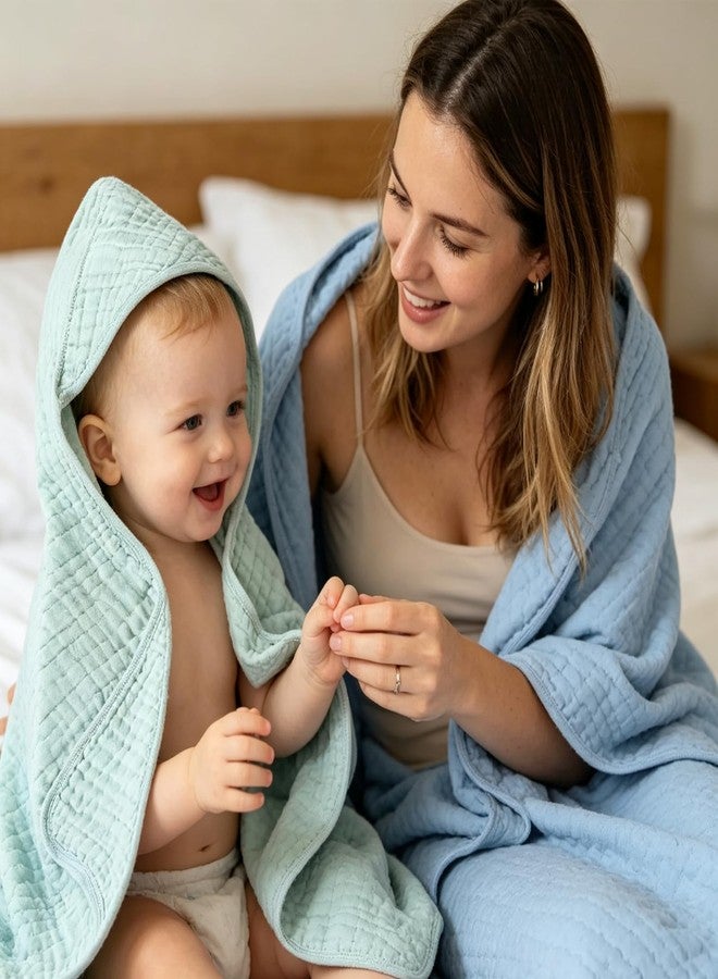 SnugOre Muslin Hooded Baby Towels Baby Bath Towel with 100%, 32x32 Inch Cotton Super Soft Super Absorbent, Suitable for Newborn Care and Young Children Up to 3 Years Old（Blue & Green） - Image 4
