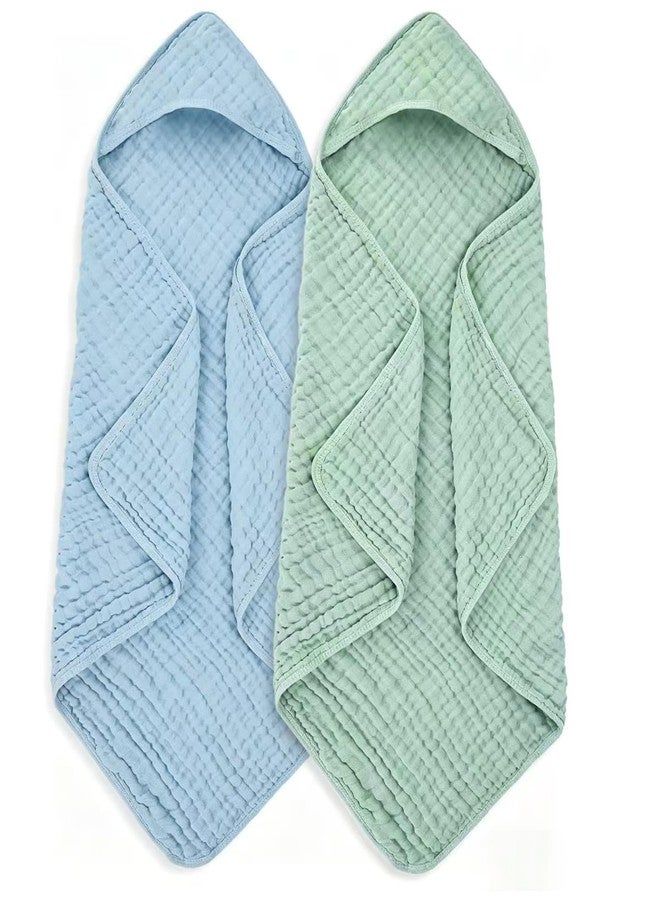 SnugOre Muslin Hooded Baby Towels Baby Bath Towel with 100%, 32x32 Inch Cotton Super Soft Super Absorbent, Suitable for Newborn Care and Young Children Up to 3 Years Old（Blue & Green） - Image 1