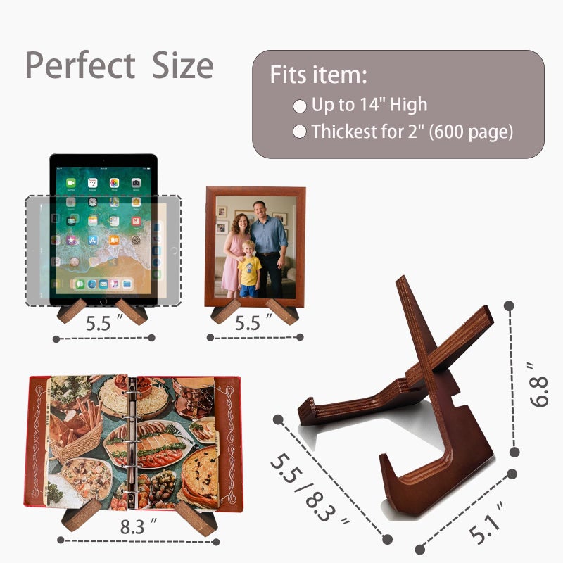 FCSTYODO Cookbook Stand for Kitchen Counter Holds 600-Page Books | Elegant Rustic Wooden Cook Book Stands for Display of Recipes & Tablets | Adjustable & Detachable Cookbook Holder Stand for Home Chefs - Image 3