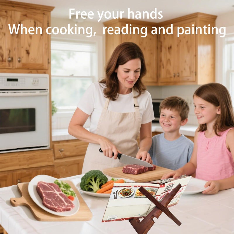 FCSTYODO Cookbook Stand for Kitchen Counter Holds 600-Page Books | Elegant Rustic Wooden Cook Book Stands for Display of Recipes & Tablets | Adjustable & Detachable Cookbook Holder Stand for Home Chefs - Image 2