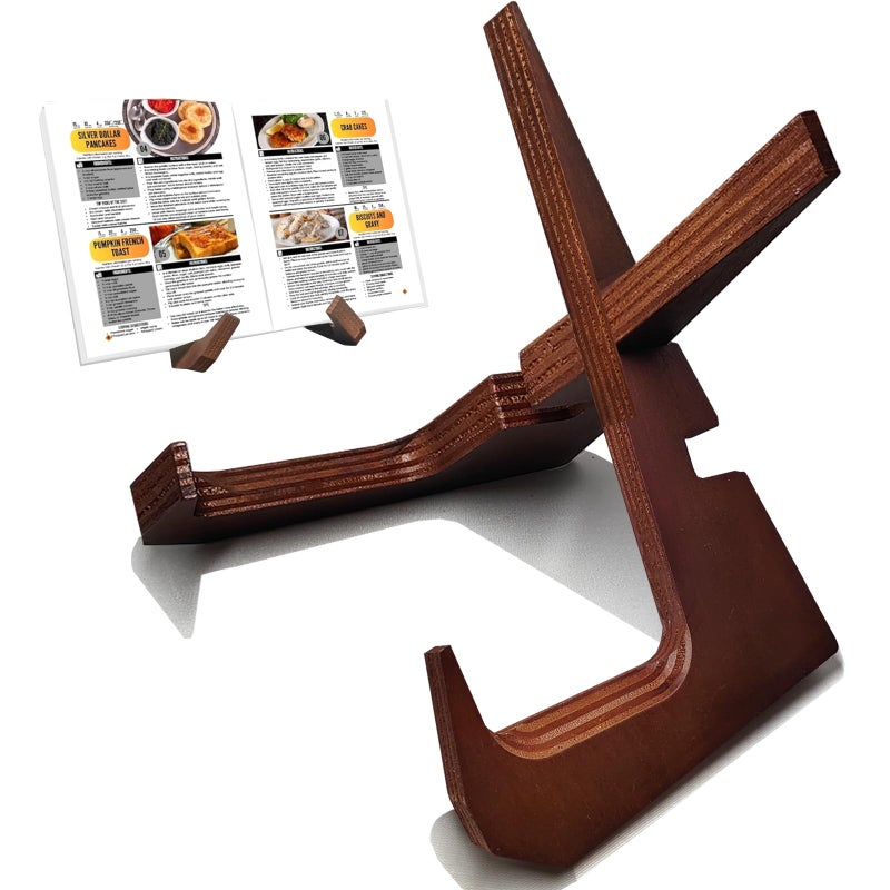 FCSTYODO Cookbook Stand for Kitchen Counter Holds 600-Page Books | Elegant Rustic Wooden Cook Book Stands for Display of Recipes & Tablets | Adjustable & Detachable Cookbook Holder Stand for Home Chefs - Image 1
