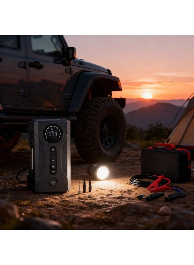 Orange Life 6000A Car Jump Starter with Air Compressor, Portable 12V Battery Booster Pack, Digital Tire Inflator, USB Power Bank, LED Emergency Flashlight, Smart Car Battery Starter with Battery Clamps and EVA Carrying Case - Image 4