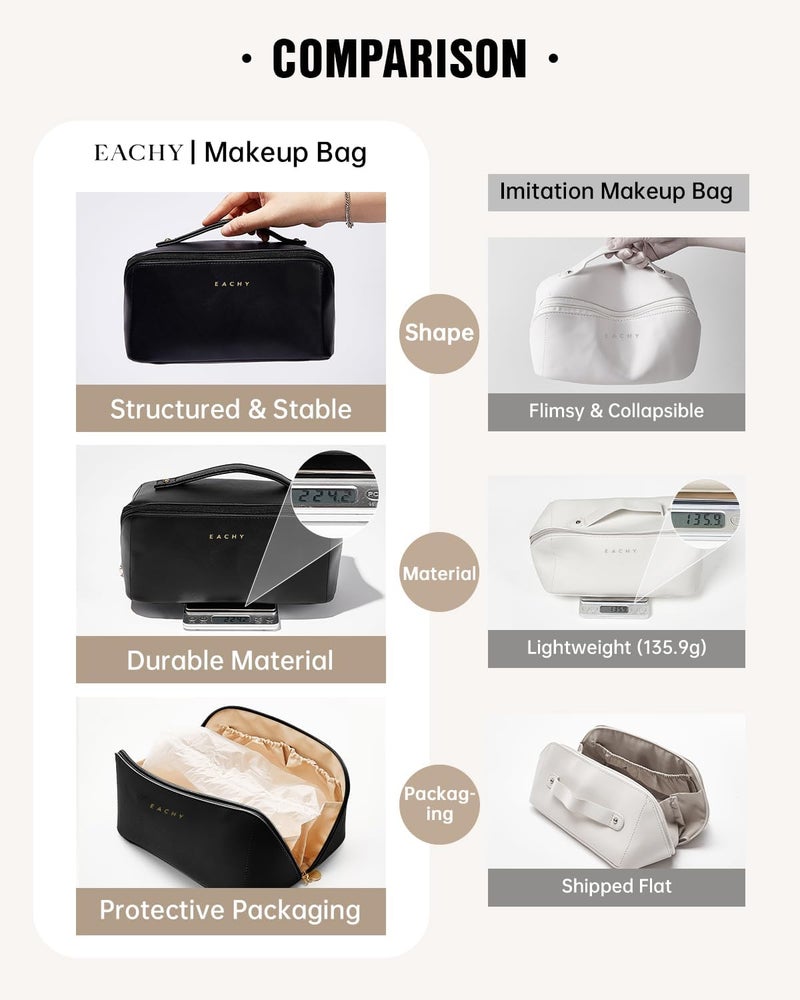 EACHY Travel Makeup Bag,Large Capacity Cosmetic Bags for Women,Waterproof Portable Pouch Open Flat Toiletry Bag Pattern Makeup Bag - Image 4