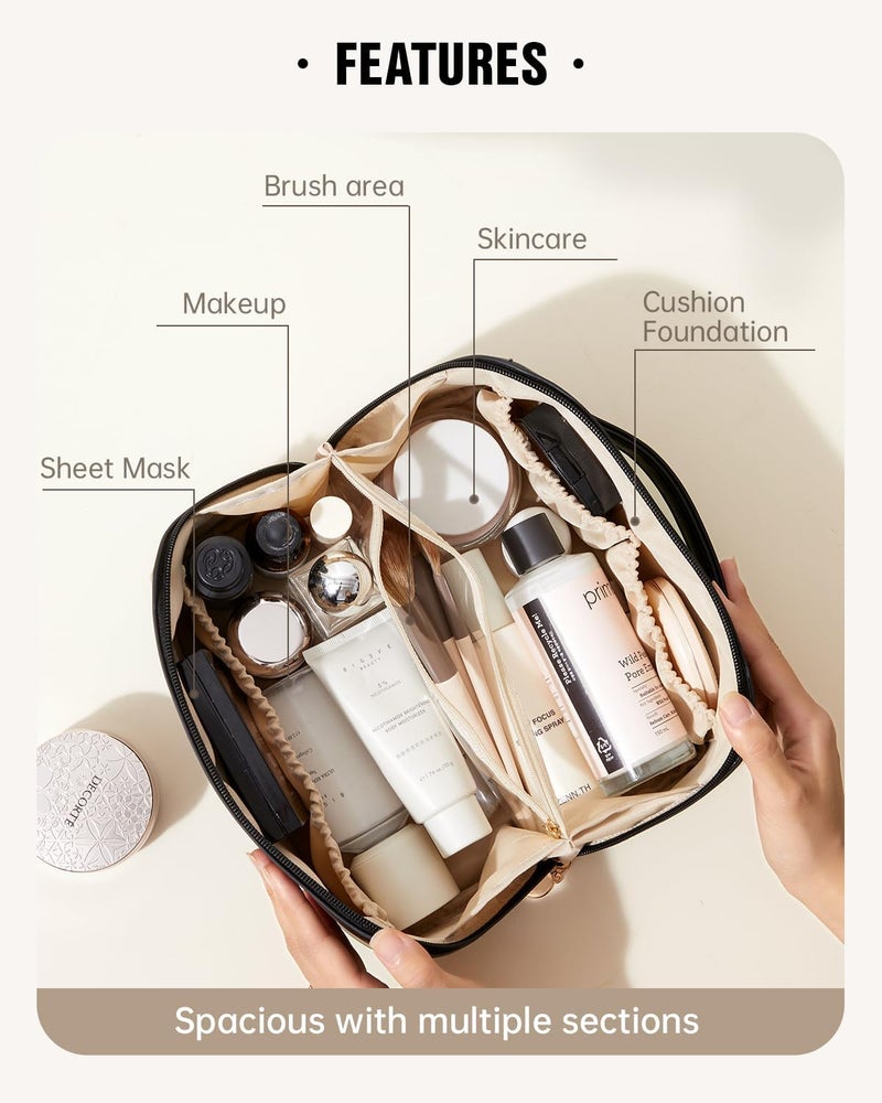 EACHY Travel Makeup Bag,Large Capacity Cosmetic Bags for Women,Waterproof Portable Pouch Open Flat Toiletry Bag Pattern Makeup Bag - Image 2