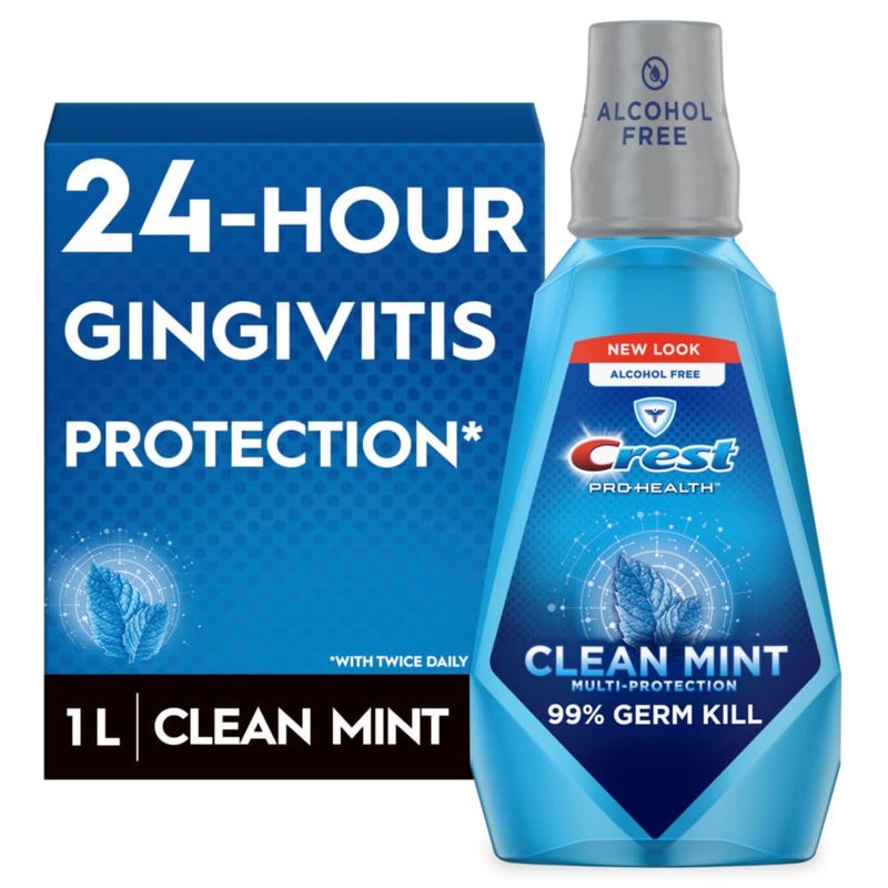 Crest Pro-Health Multi-Protection Mouthwash with CPC, Clean Mint, 1L (33.8 fl oz), Crest Mouthwash, Gingivitis Treatment - Image 1