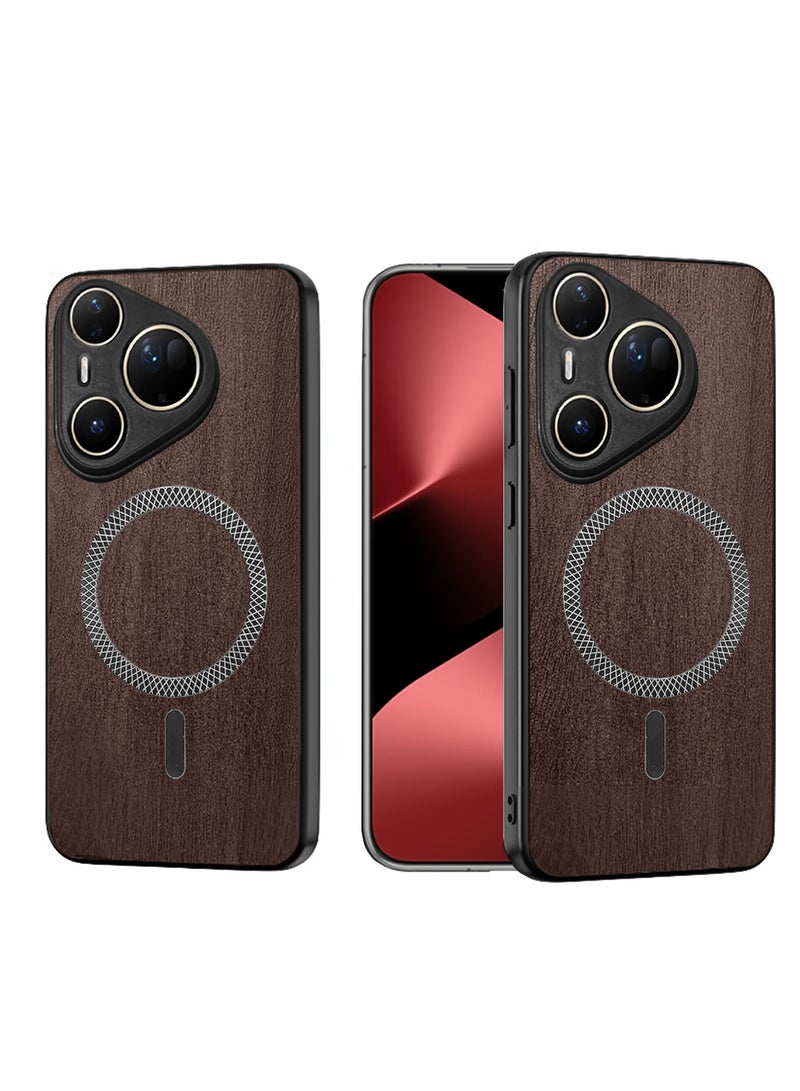 Wtech Huawei Pura 80 Ultra 5G 2025 Wood Texture Strong Magnetic Case Plus Shell Shockproof Magsafe Hard PC Rear Case Cover (MCMPMN) - Walnut Wood - Image 1