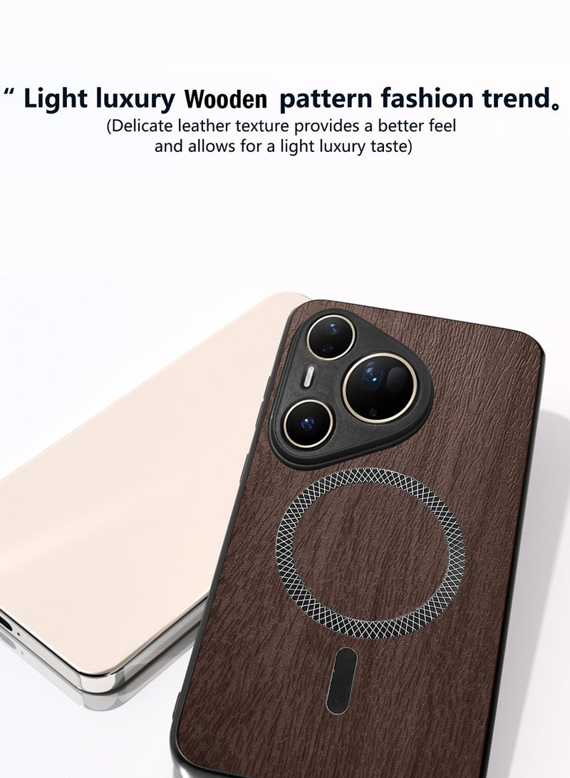 Wtech Huawei Pura 80 Ultra 5G 2025 Wood Texture Strong Magnetic Case Plus Shell Shockproof Magsafe Hard PC Rear Case Cover (MCMPMN) - Walnut Wood - Image 2