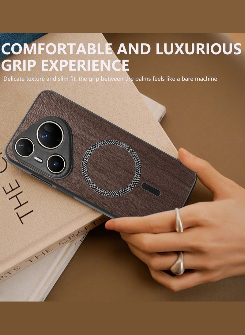 Wtech Huawei Pura 80 Ultra 5G 2025 Wood Texture Strong Magnetic Case Plus Shell Shockproof Magsafe Hard PC Rear Case Cover (MCMPMN) - Walnut Wood - Image 4