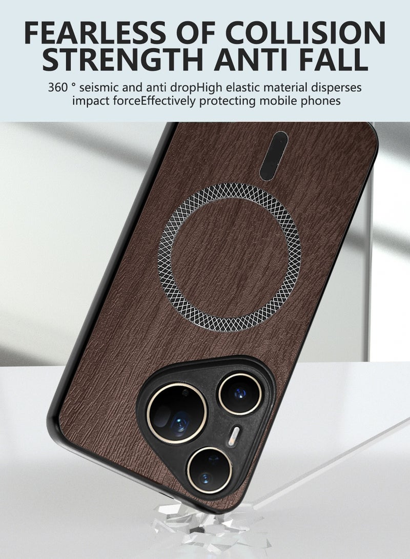 Wtech Huawei Pura 80 Ultra 5G 2025 Wood Texture Strong Magnetic Case Plus Shell Shockproof Magsafe Hard PC Rear Case Cover (MCMPMN) - Walnut Wood - Image 3