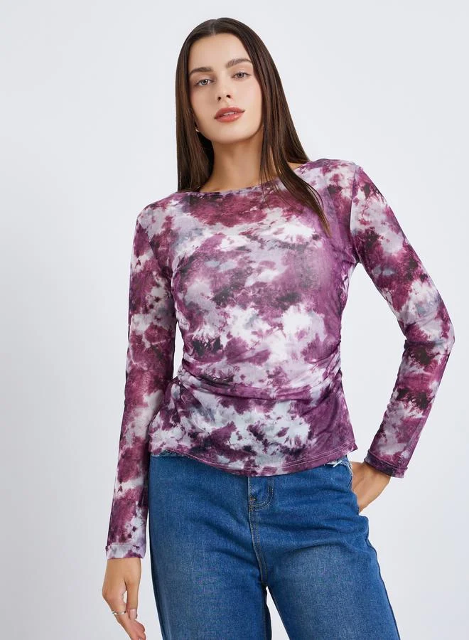 Women Purple Tie-Dye Mesh Top
