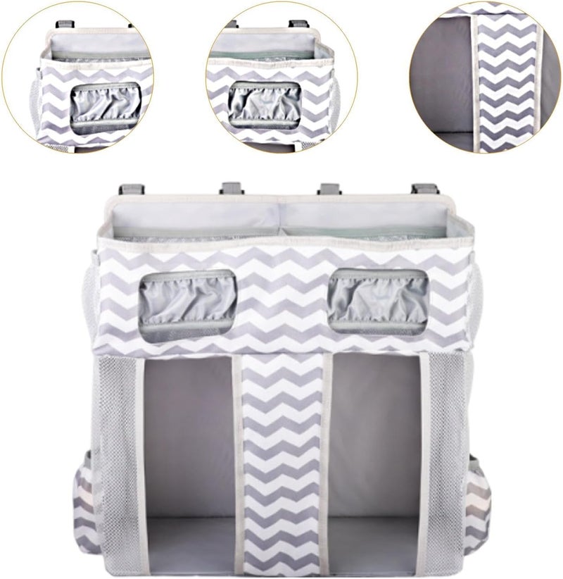 predolo Hanging Diaper Organizer Diaper Stacker for Essentials Bed Nursery Storage Bag, Gray White Stripes - Image 5