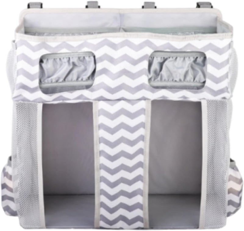 predolo Hanging Diaper Organizer Diaper Stacker for Essentials Bed Nursery Storage Bag, Gray White Stripes - Image 1