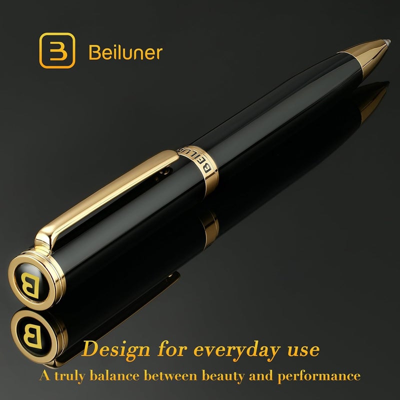 BEILUNER Luxury Gel Pen with 24K Gold Finish and Black Piano Lacquer - Image 2