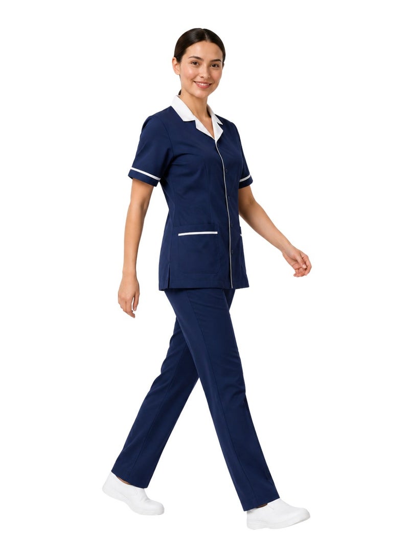 ZOZAZA Maid Uniform Scrub Suit for Women Two Piece Set, Housemaid Uniform Cotton Polyester Tunic Top and Pants, Nanny Nurse Uniform - Image 3