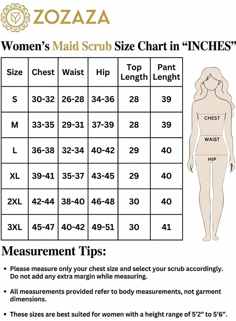 ZOZAZA Maid Uniform Scrub Suit for Women Two Piece Set, Housemaid Uniform Cotton Polyester Tunic Top and Pants, Nanny Nurse Uniform - Image 4