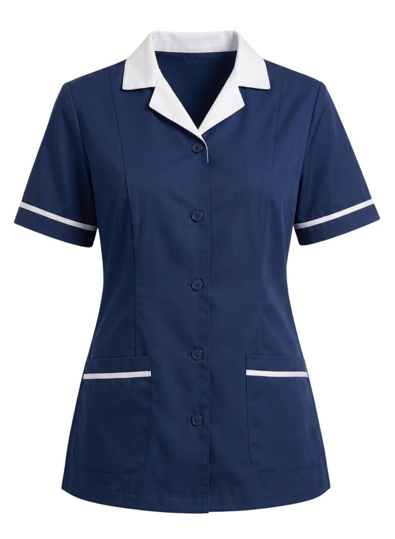 ZOZAZA Maid Uniform Scrub Suit for Women Two Piece Set, Housemaid Uniform Cotton Polyester Tunic Top and Pants, Nanny Nurse Uniform - Image 5