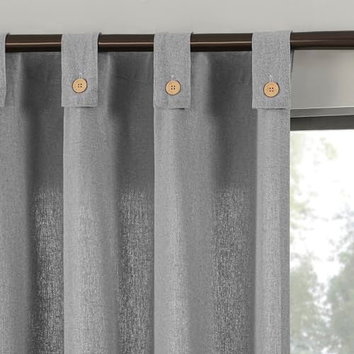 Archaeo Cotton Blend Button Tab Top Curtain Panel, 40" x 84, Gray - Image 1