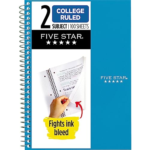 Five Star Small Spiral Notebook, 2 Subject, College Ruled Paper, 9-1/2" x 6", 100 Sheets, Teal Blue (06180AA4) - Image 1