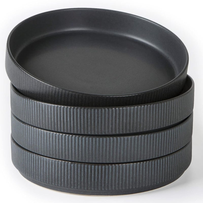 famiware Star 825 Pasta Bowls Large Dinner Bowls Set of 4 Salad Bowl Plates Shallow Bowls for Eating Matte Dark Charcoal Full Glaze - Image 1