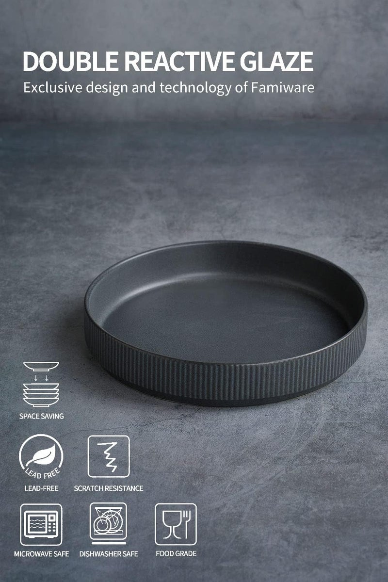 famiware Star 825 Pasta Bowls Large Dinner Bowls Set of 4 Salad Bowl Plates Shallow Bowls for Eating Matte Dark Charcoal Full Glaze - Image 3
