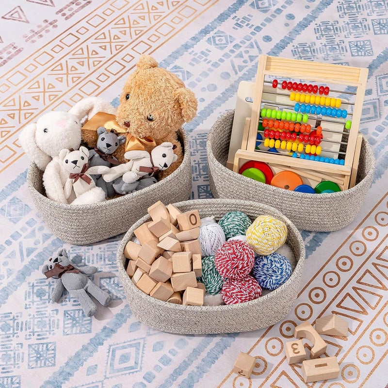 CubesLand Rectangle Organization/Storage Basket, Natural Cotton Rope Woven Baskets for Organizing, Small Basket for Kids, Baby Nursery, Cat Dog Toy Baskets, Organizer Bins for Shelves 3Pc Light Brown - Image 4