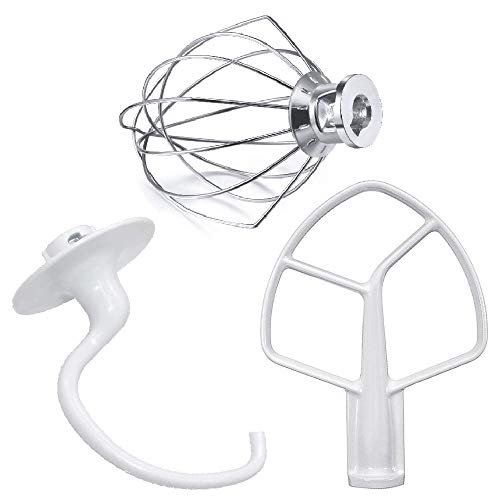 Sikawai Kitchen Mixers Accessories 3-Piece Including K5AB Coated Flat Beater&K5ADH Dough Hook for Kitchen Stand Mixer&K5AWW Wire Whip for k-i-t-c-h-e-n-a-i-d k5a Tilt-Head Stand Mixer Attachments MIFLUS - Image 1